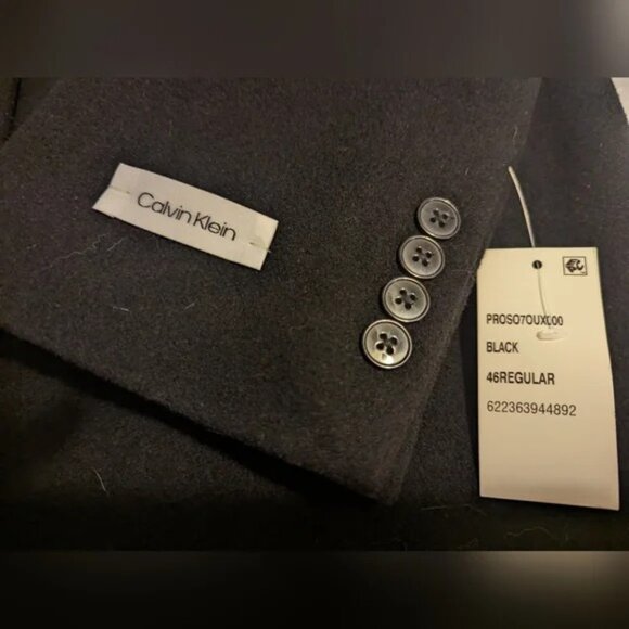 NWT Calvin Klein Men's Wool Coat Black Color Size 46R-XL $90 - Picture 3 of 5